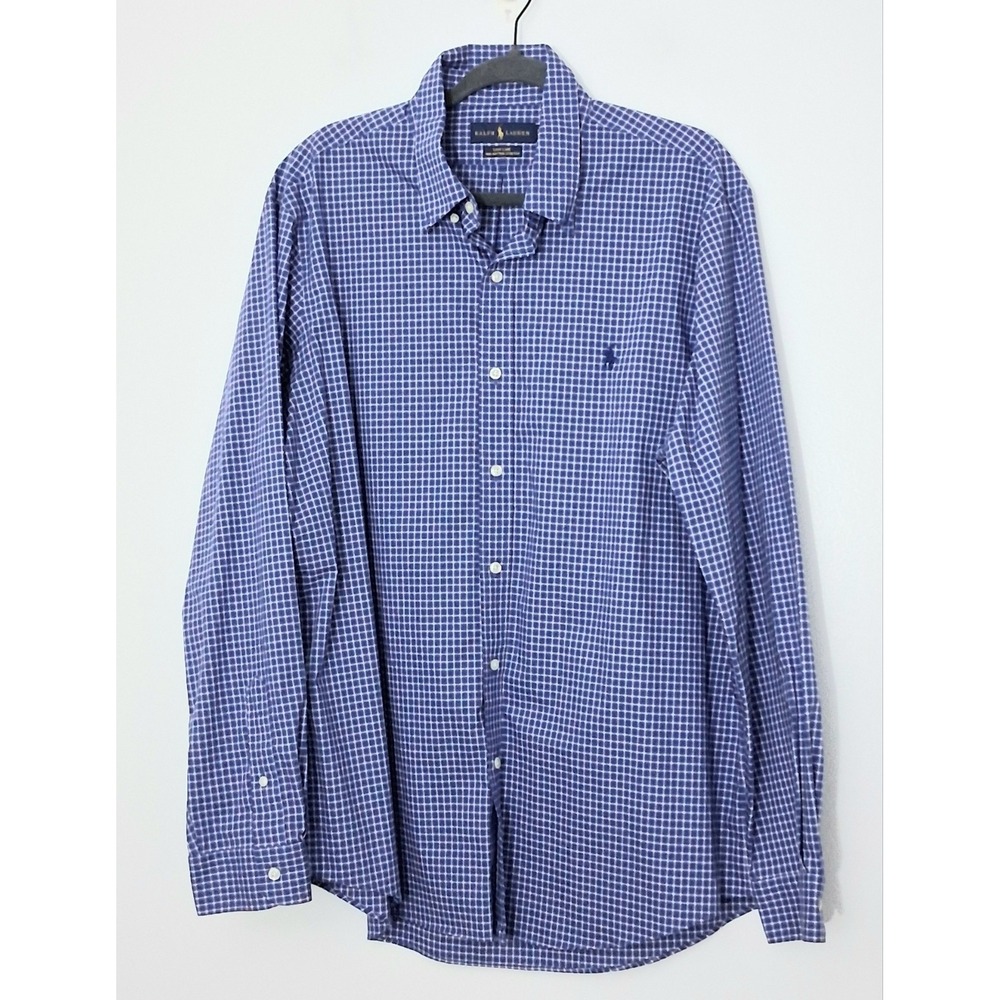 Ralph Lauren Oxford‎ Shirt Men's XL Blue Plaid Button Up Long Sleeve Pre-owned
